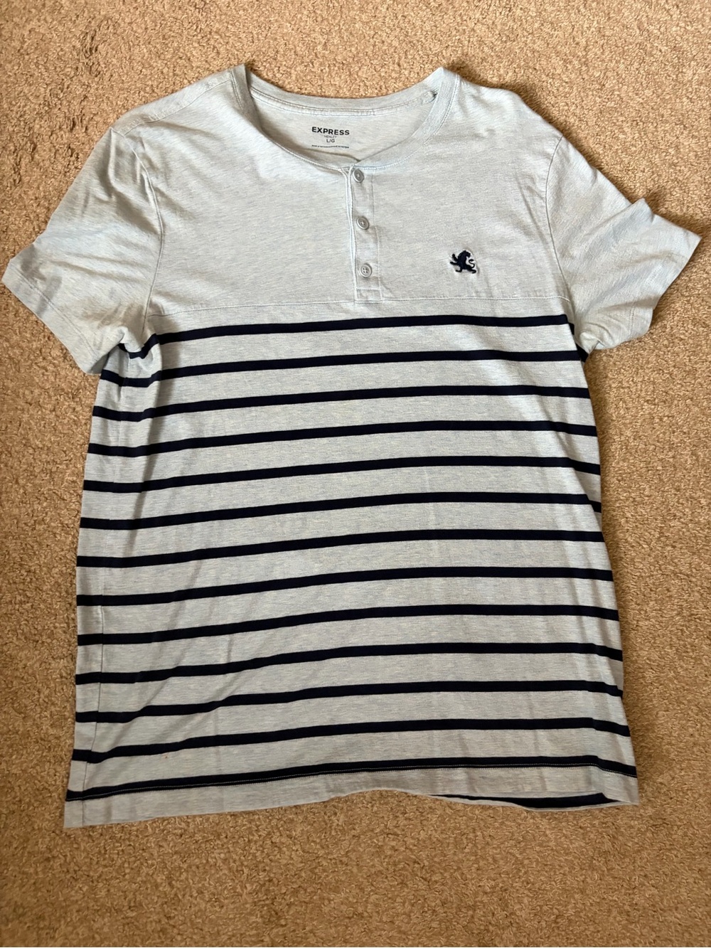 Express Light Gray and Navy Striped Henley Tee